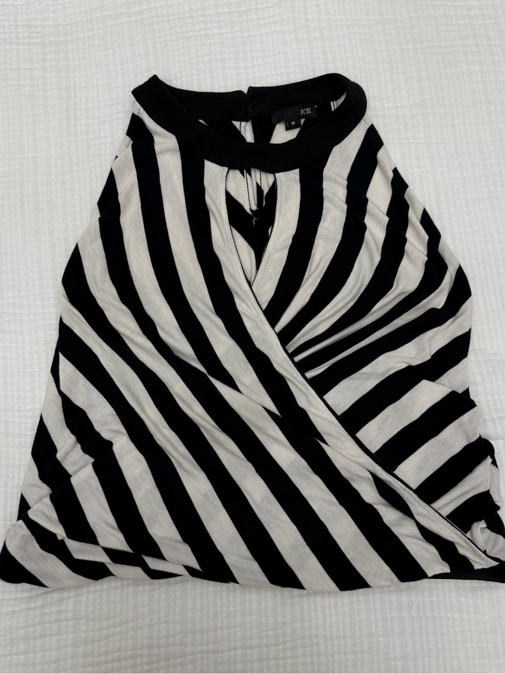 black & white striped draped halter top